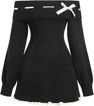 SOLY HUX Women's Off The Shoulder Sweater Dress Bowknot Knit